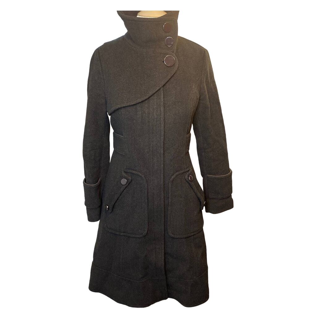 Soia & Kyo Wool Coat Medium Button Up Funnel Neck Pea Coat